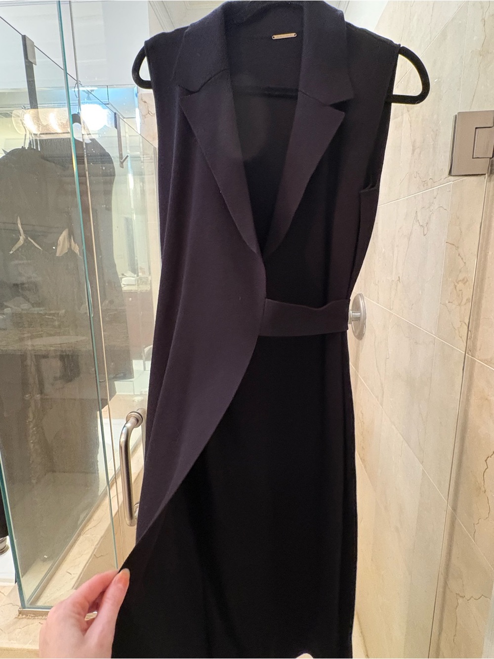 Elegant Tailored Wool Black Wrap-Front Dress